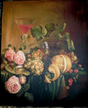  Kopia obrazu Abrahama van Huysum "Winogrona ,róże i cytryna"